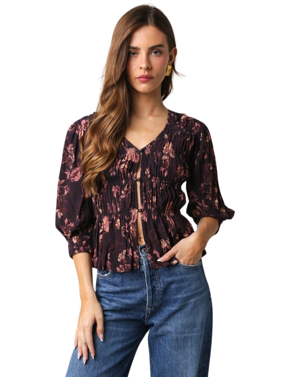 olivaceous floral blouse in brown