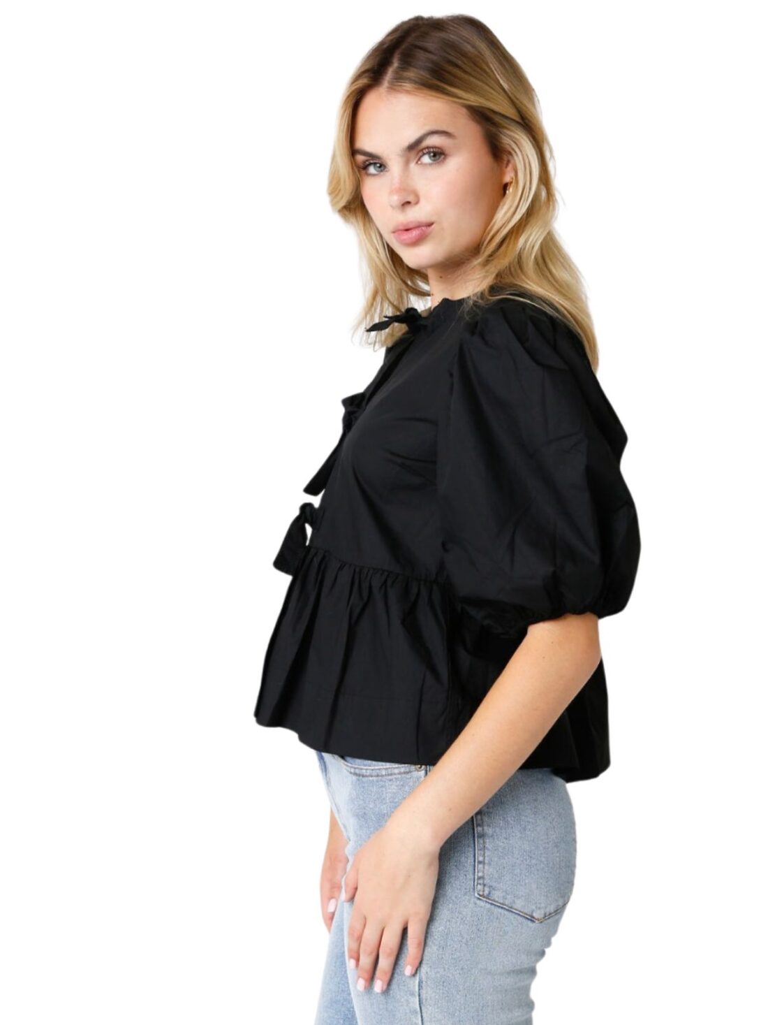 olivaceous triple tie top in black