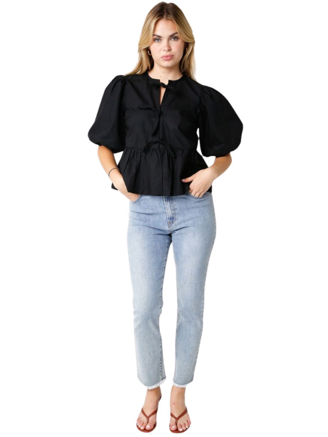 olivaceous triple tie top in black