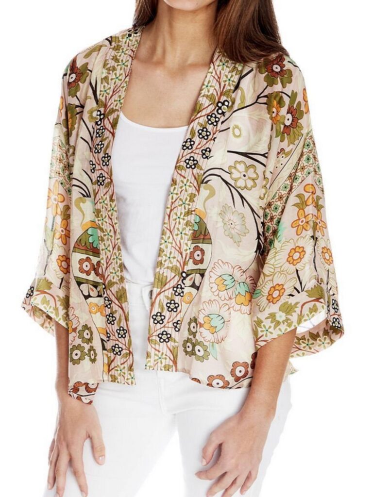 one hundred stars floral arch short kimono in brown/cream