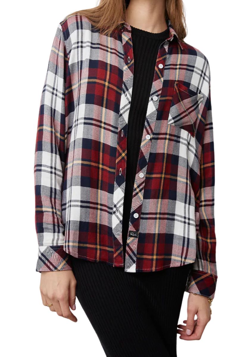 Rails Hunter Plaid Shirt in Merlot/Navy/Gold Cotton Island Women's