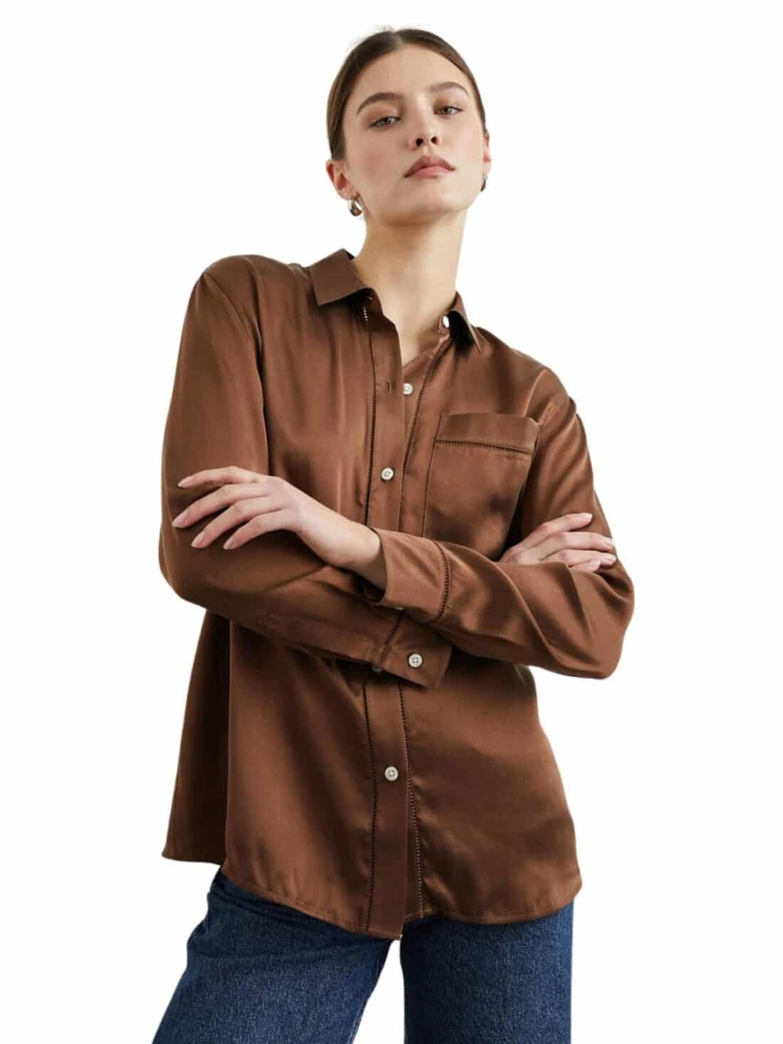 rails oak espresso silk blouse