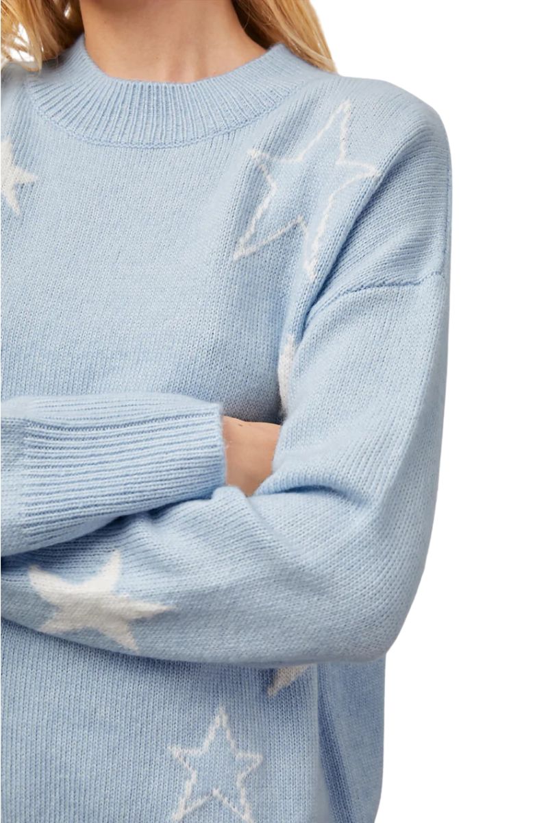 Rails Perci Sweater with White Stars in Powder Blue | Cotton Island