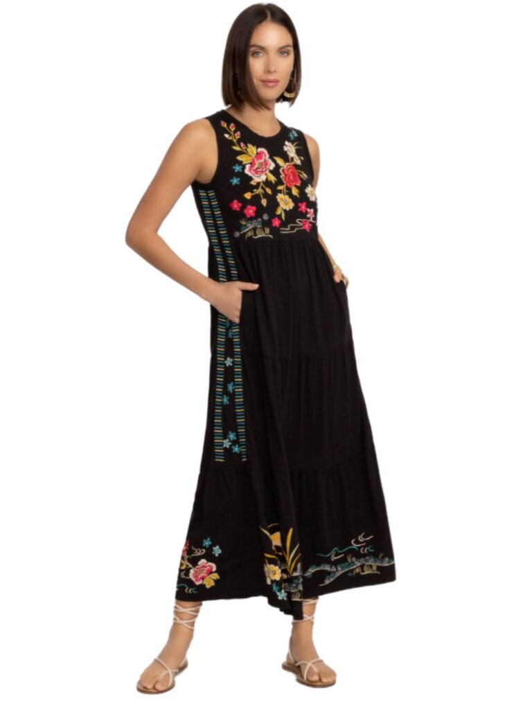 johnny was tiered maxi tank dress in black