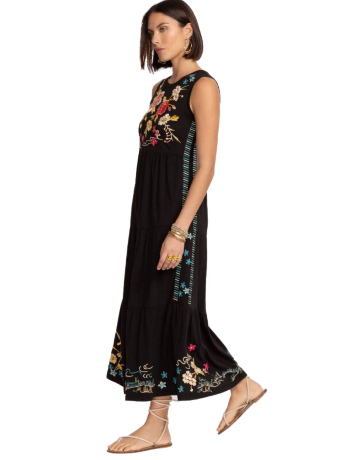 johnny was tiered maxi tank dress in black