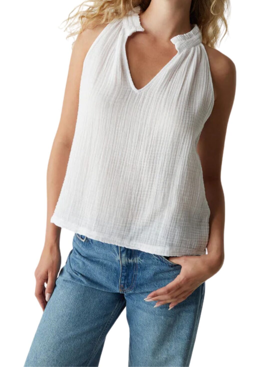 michael stars viola split neck top in white