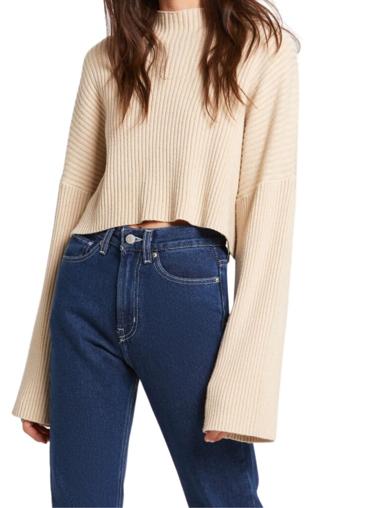 ribbed crop sweater in ivory