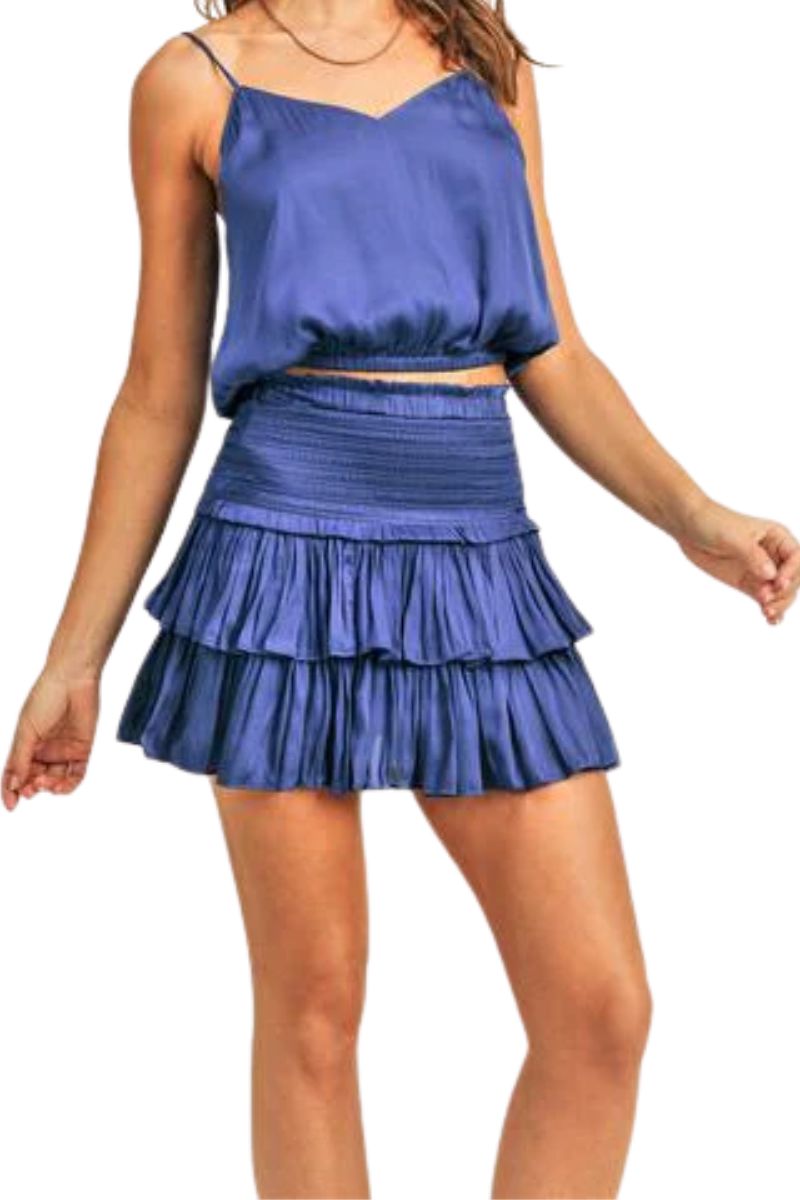 Reset By Jane Silky Smocked Waist Skirt In Royal Blue Cotton Island Womens Clothing Boutique 