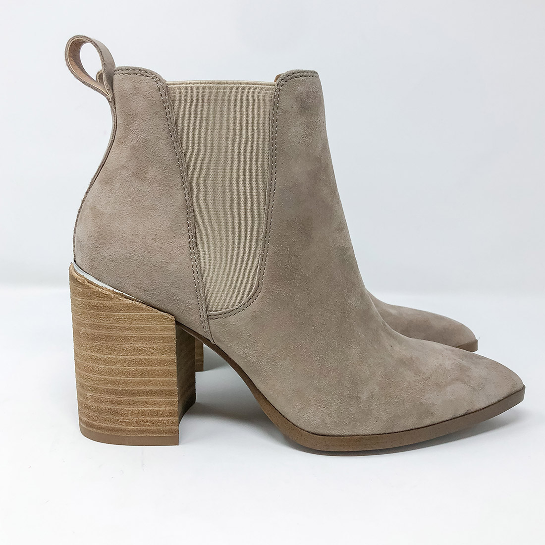 Steve Madden Knoxi Taupe Suede Bootie | Cotton Island Women's Clothing ...
