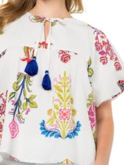 thml floral tassel top in white