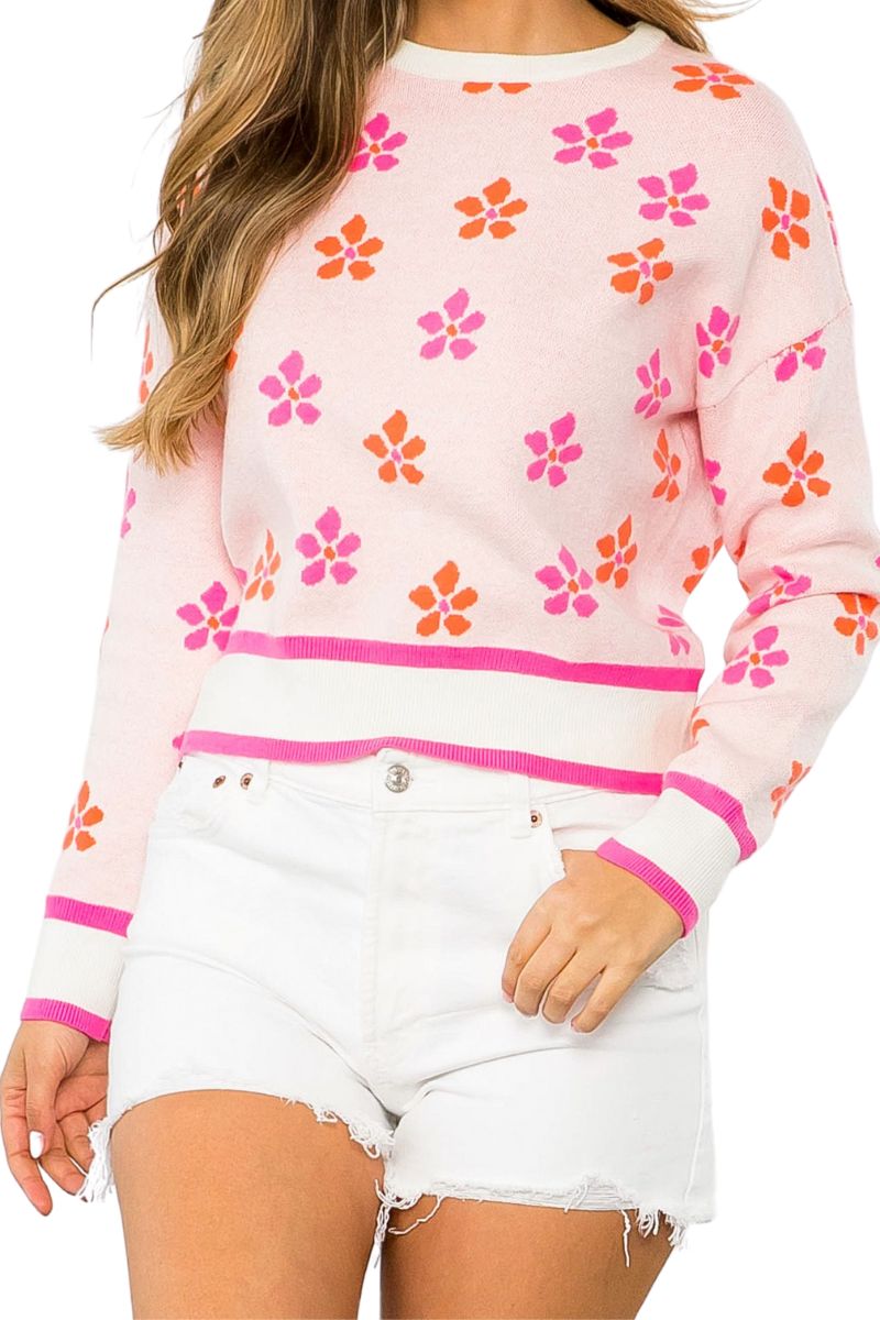 THML Flower Knit Sweater in Pink | Cotton Island Women's Clothing Boutique