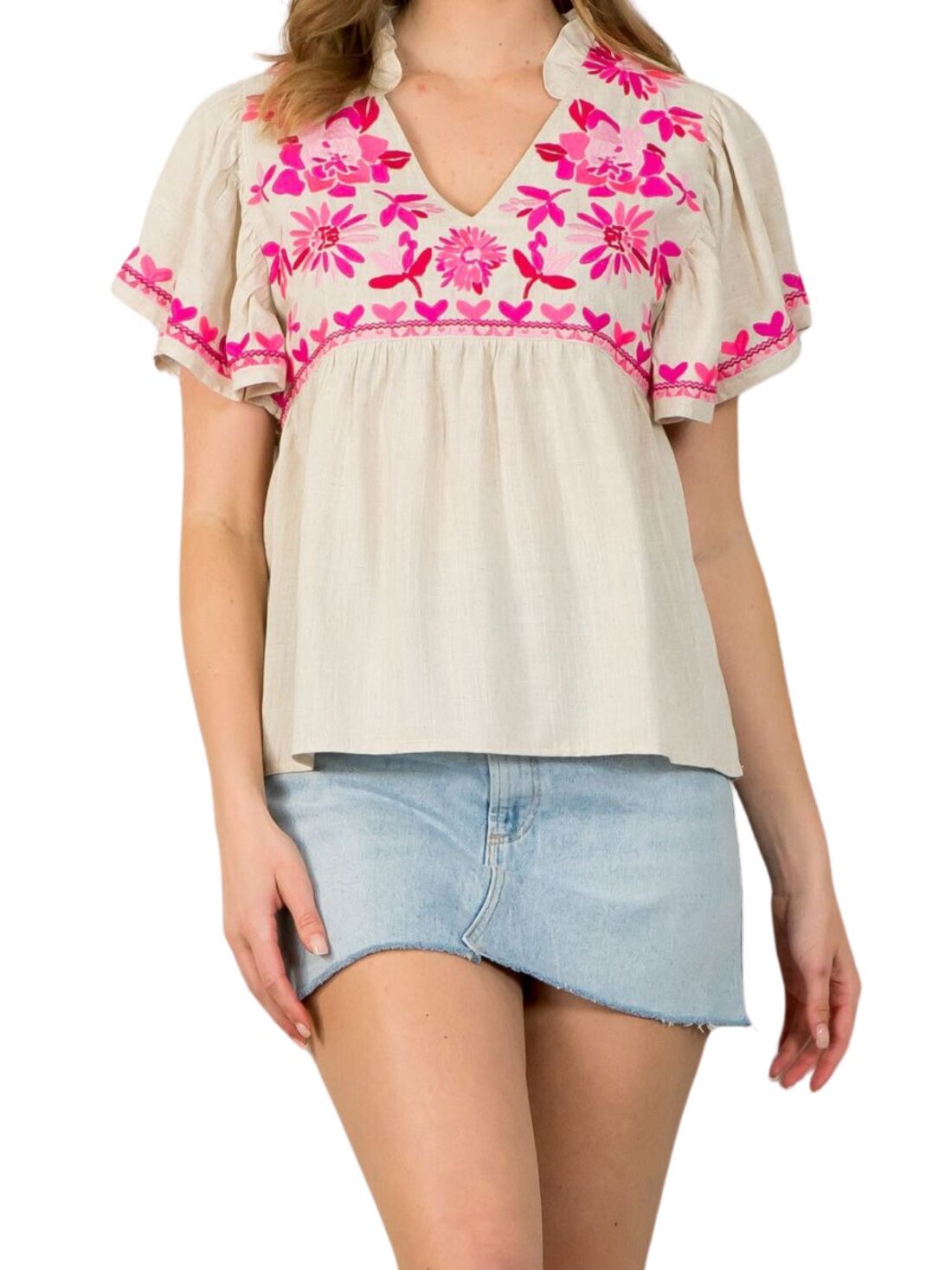 thml pink embroidered top