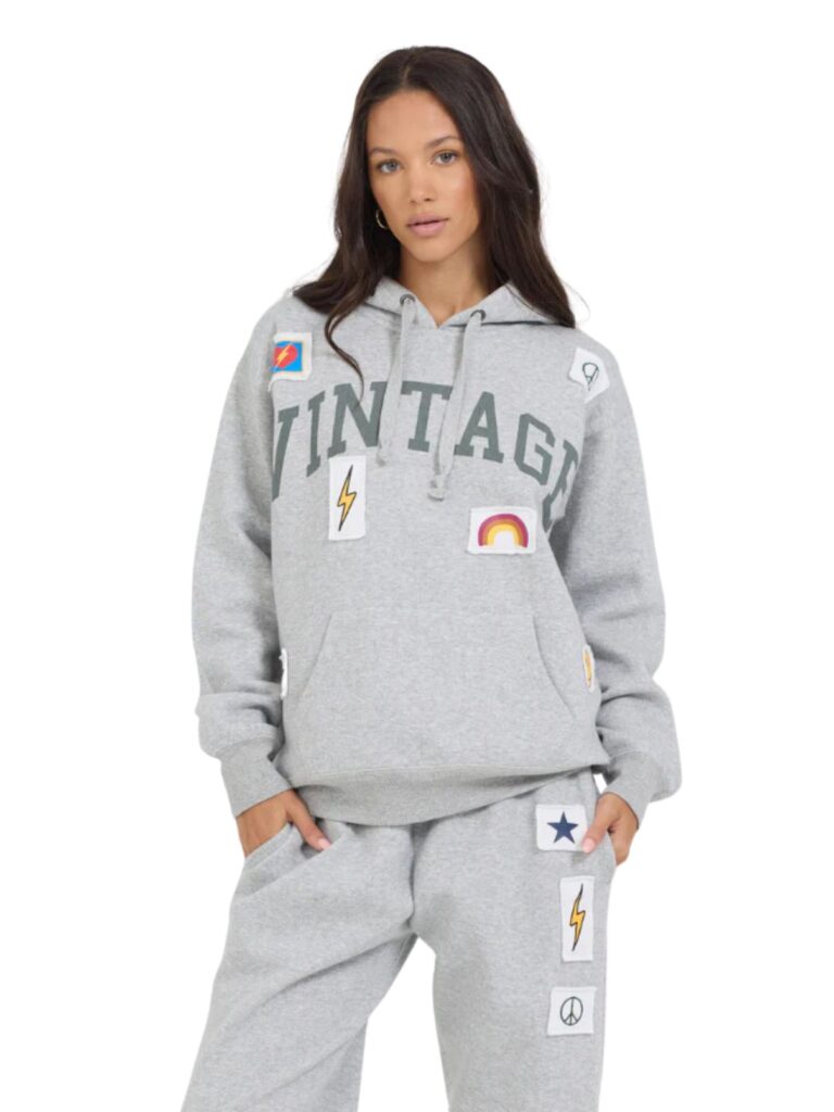 vintage havana patch hoodie in heather grey