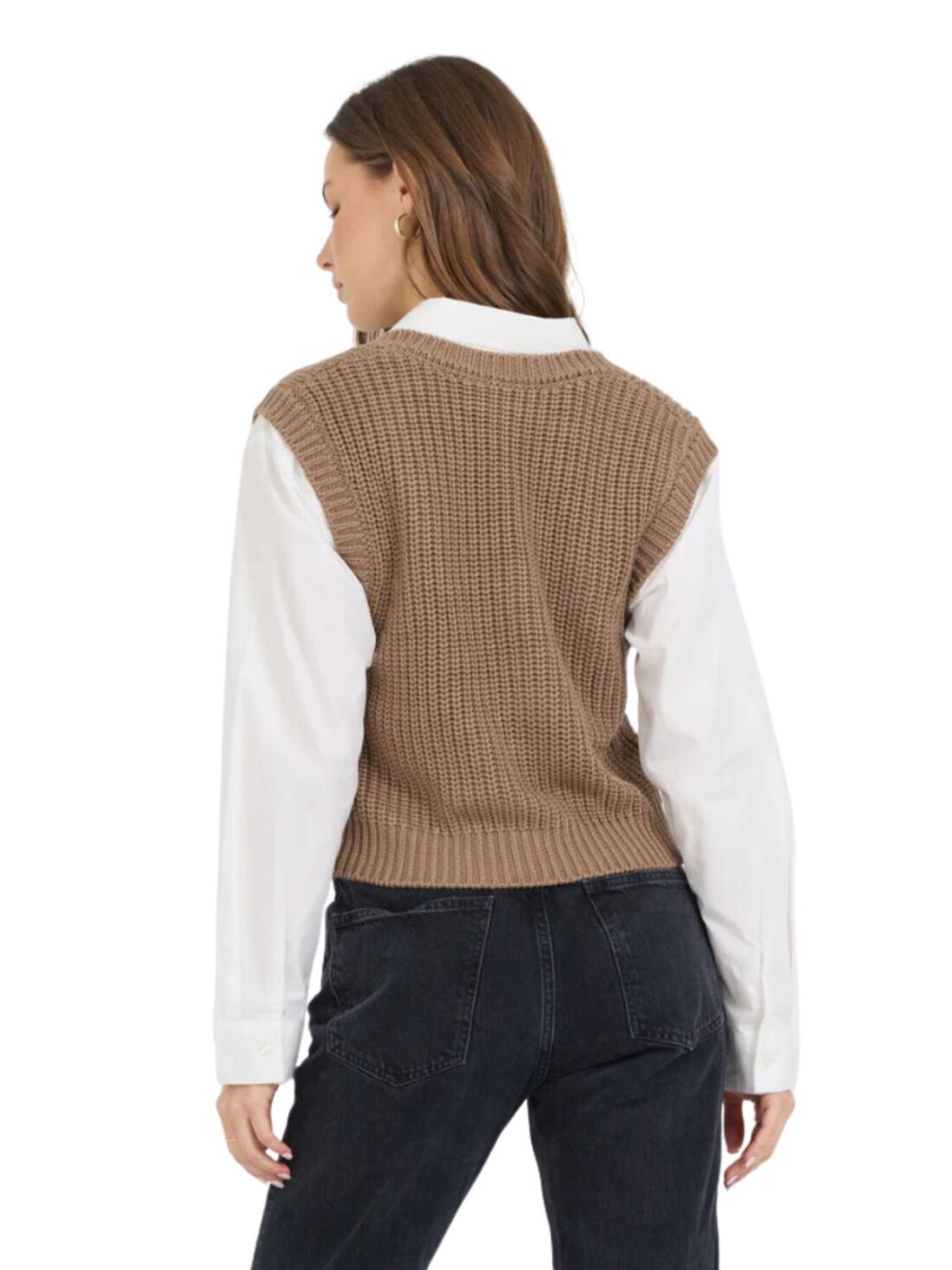 vintage havana twofer vest crop sweater in toffee/white