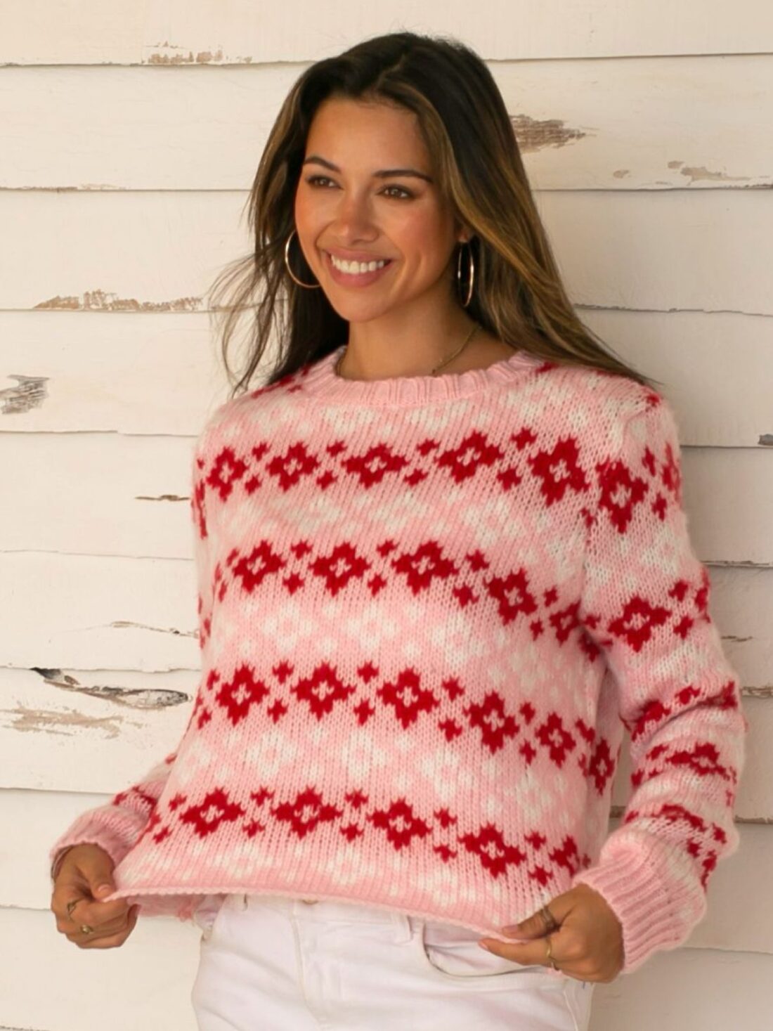 wooden ships shrunken faire isle sweater in blush multi