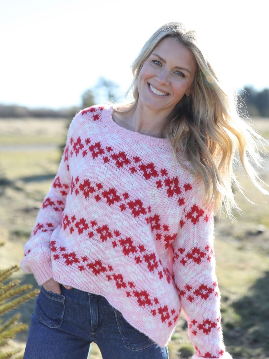 wooden ships shrunken faire isle sweater in blush multi