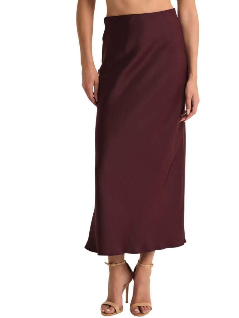 z supply europa poly sheen skirt in berry wine