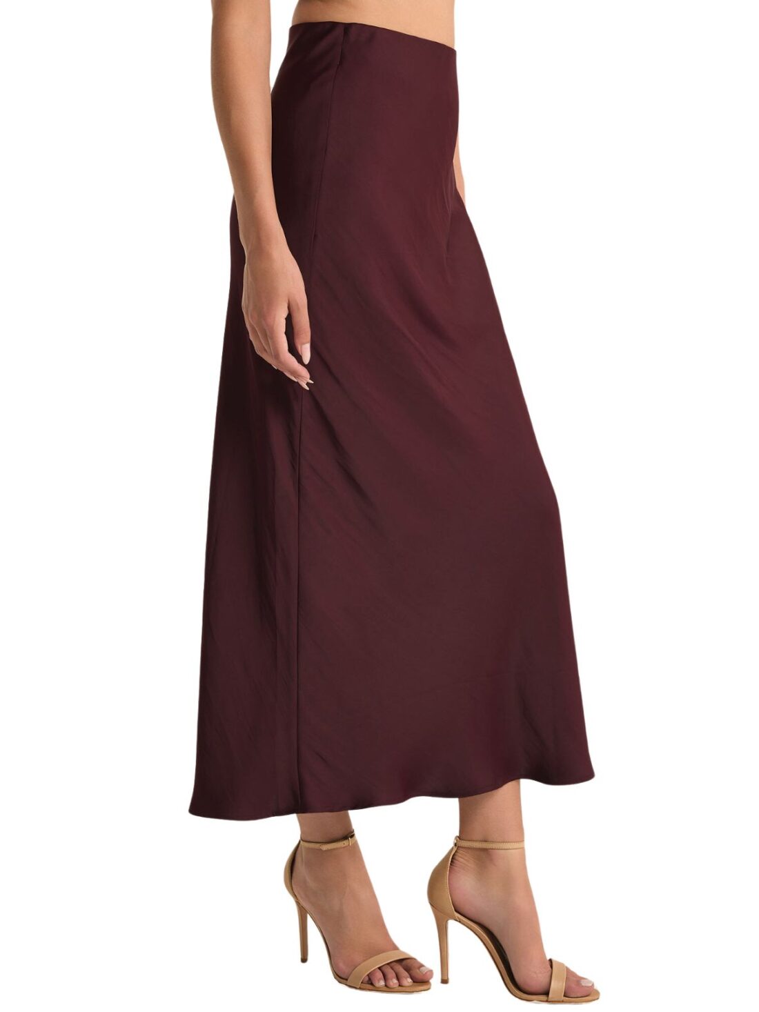 z supply europa poly sheen skirt in berry wine