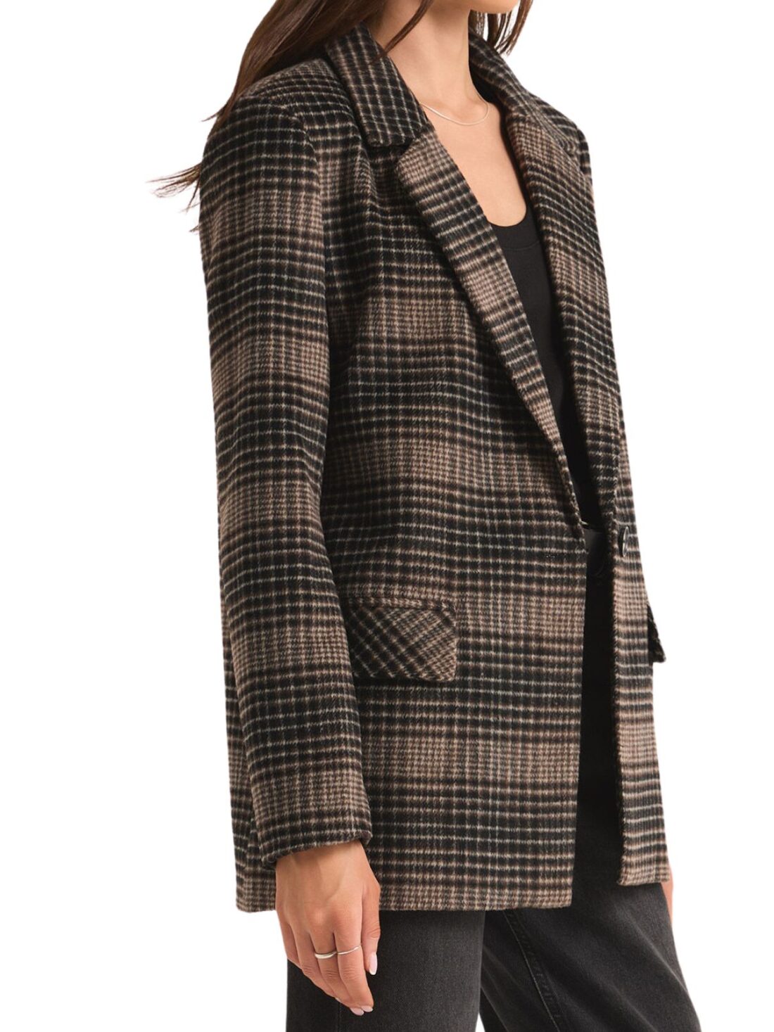 z supply kingston plaid blazer in latte