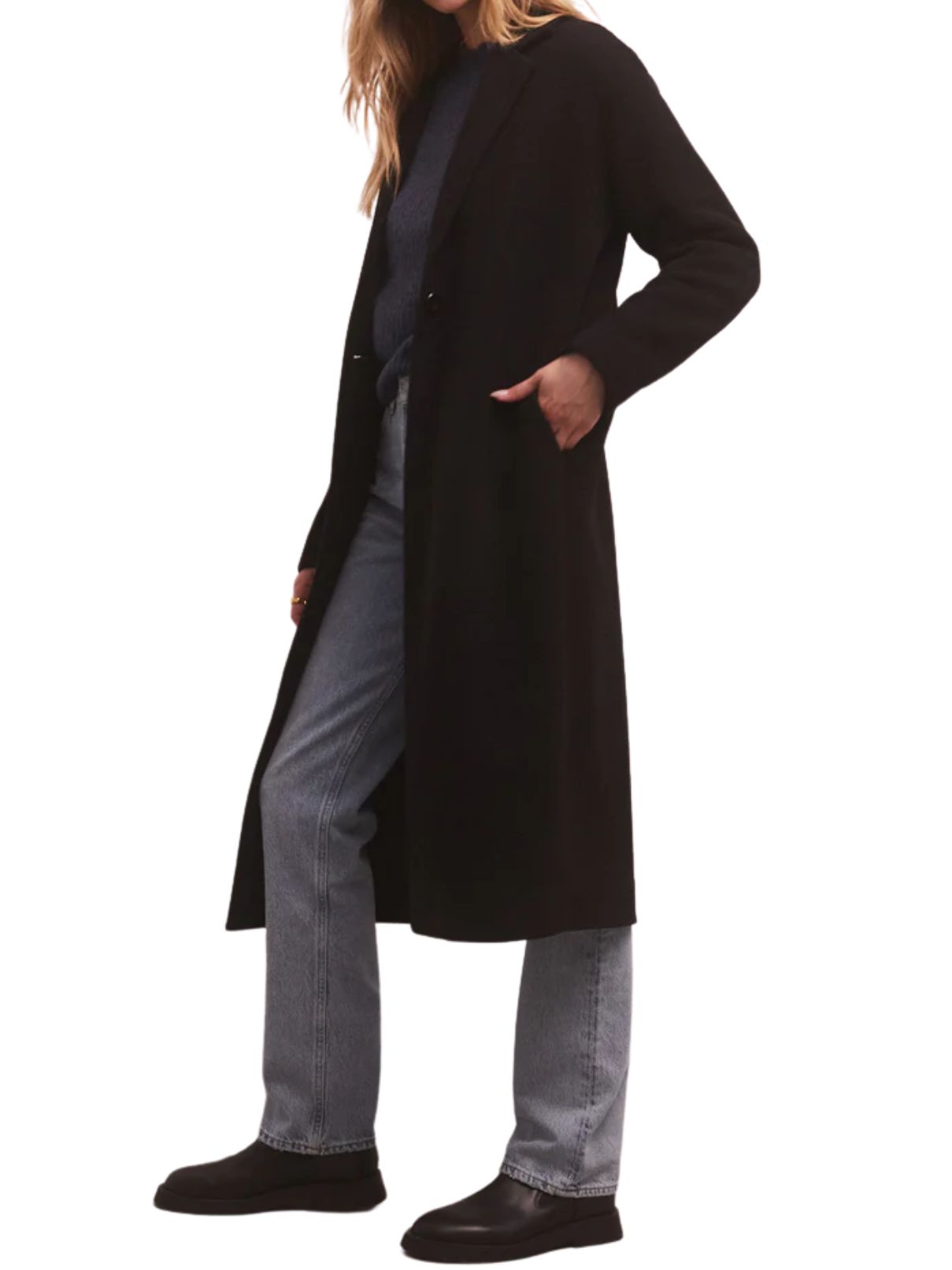 Z Supply Mason Knit Coat in Black Cotton Island Women's Clothing Boutique