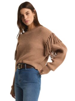 z supply on the fringe sweater in campfire