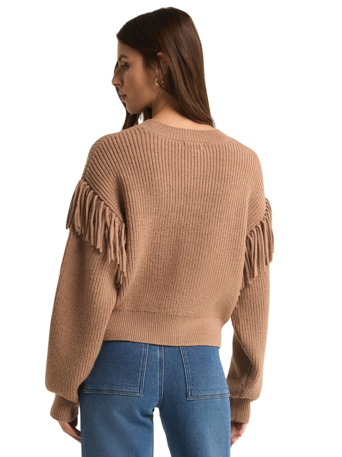 z supply on the fringe sweater in campfire